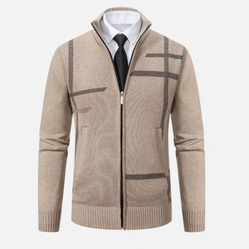 Québec Élégance Sweater Pat - Pull entièrement zippé en polyester pour homme