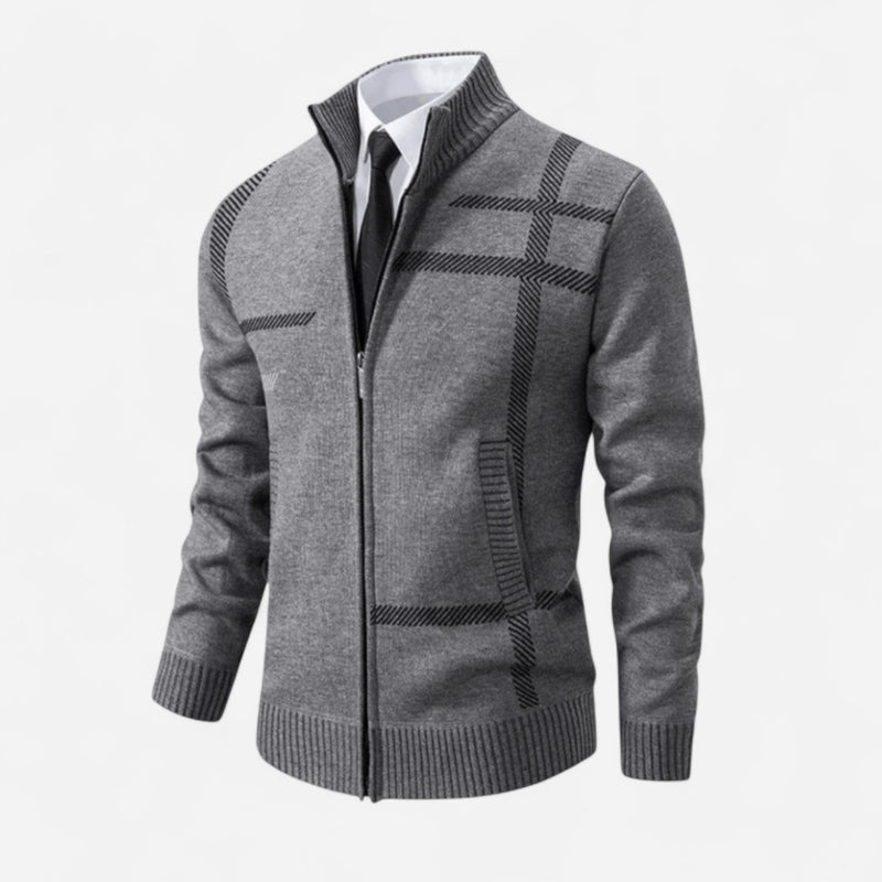 Québec Élégance Sweater Pat - Pull entièrement zippé en polyester pour homme