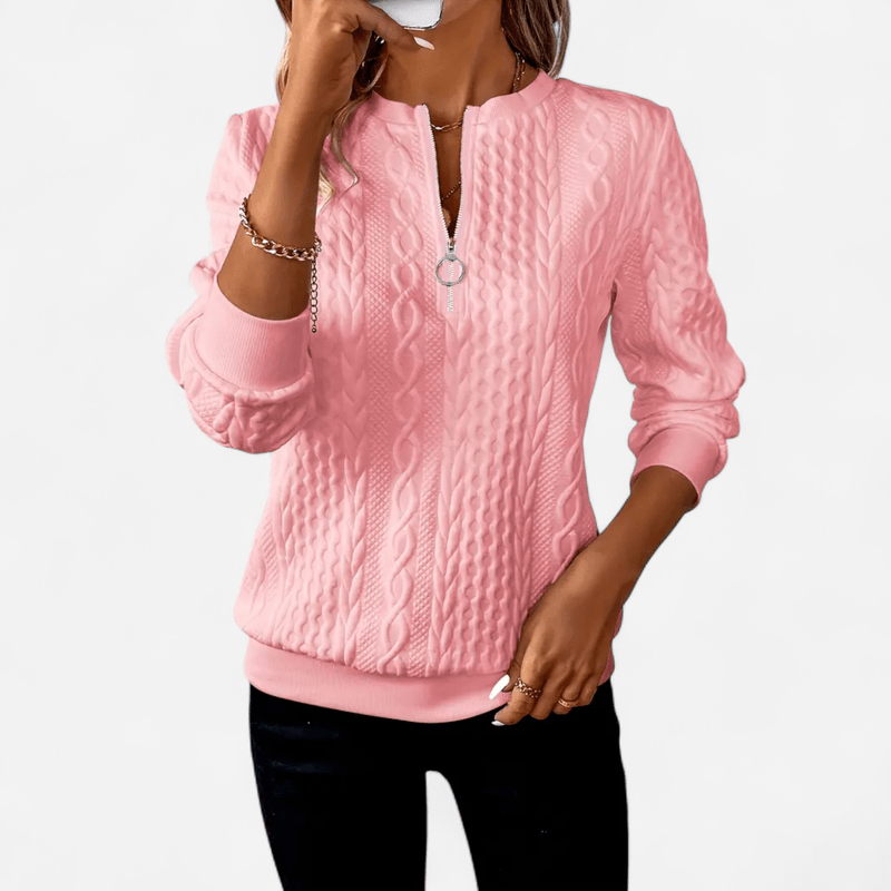 Québec Élégance Sweater Sara - Pull en maille élégant et stylé avec fermeture éclair
