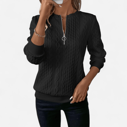 Québec Élégance Sweater Sara - Pull en maille élégant et stylé avec fermeture éclair
