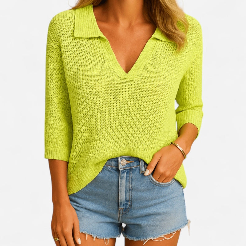 Québec Élégance Tops & Blouses Ebba - Haut en tricot boho à col en V pour femmes élégantes