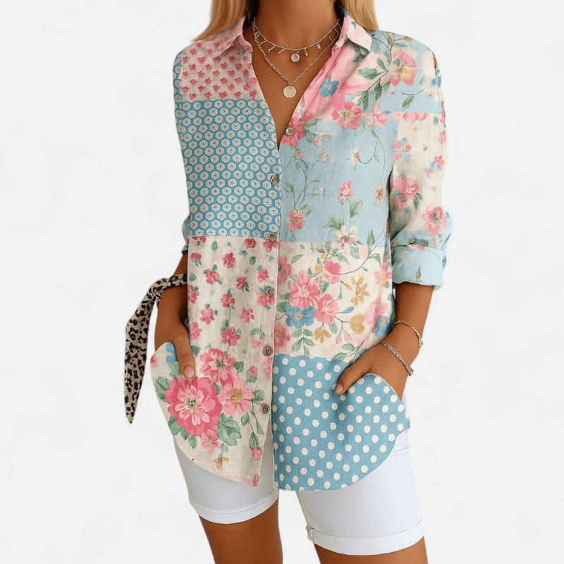 Québec Élégance Women's Blouse Julia™ - Chemisier Floral Élégant à Boutons pour un Style Unique