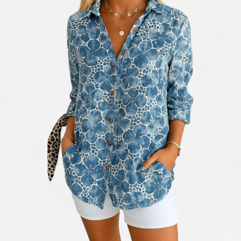 Québec Élégance Women's Blouse Julia™ - Chemisier Floral Élégant à Boutons pour un Style Unique