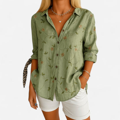 Québec Élégance Women's Blouse Julia™ - Chemisier Floral Élégant à Boutons pour un Style Unique