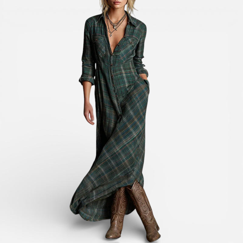 Robe Maxi à Carreaux Savannah - Élégance Confortable et Tendance