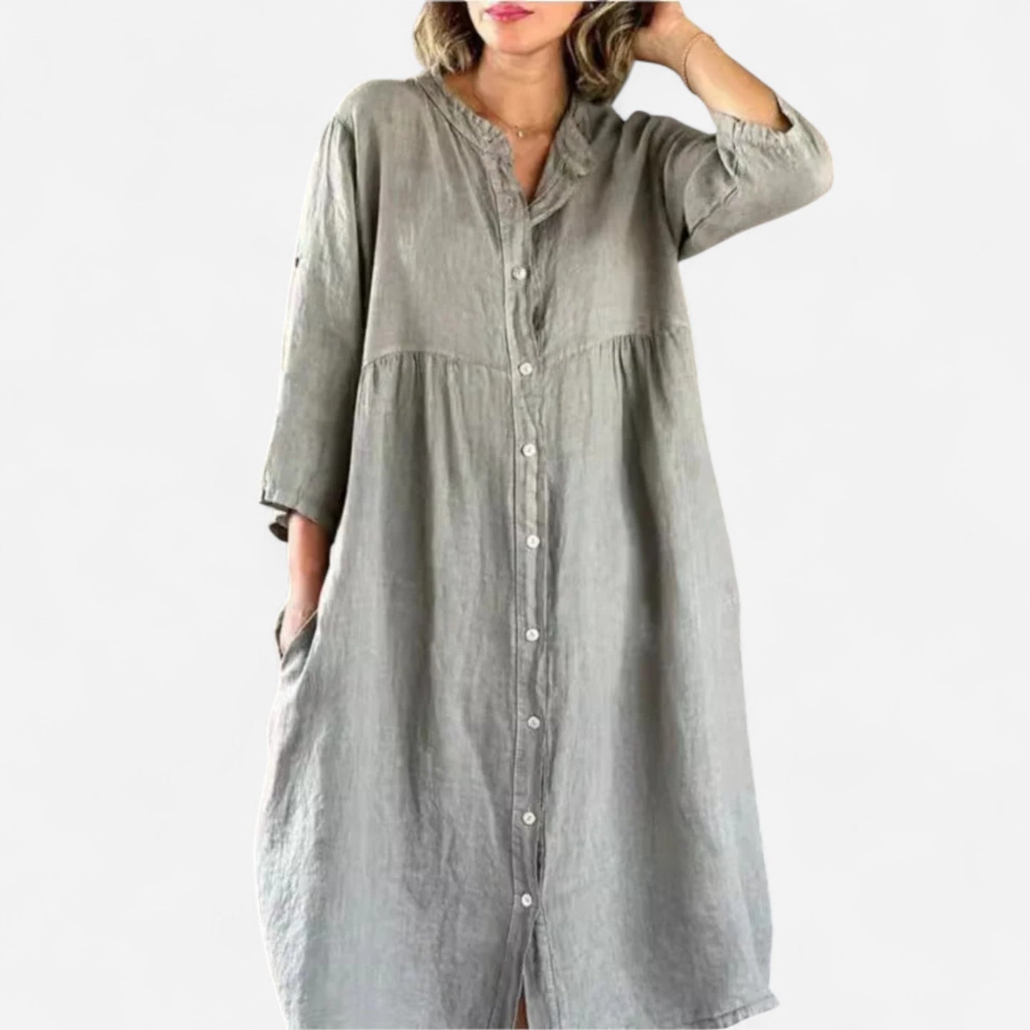 Gertrude - Robe Chemise en Coton et Lin Élégante et Confortable