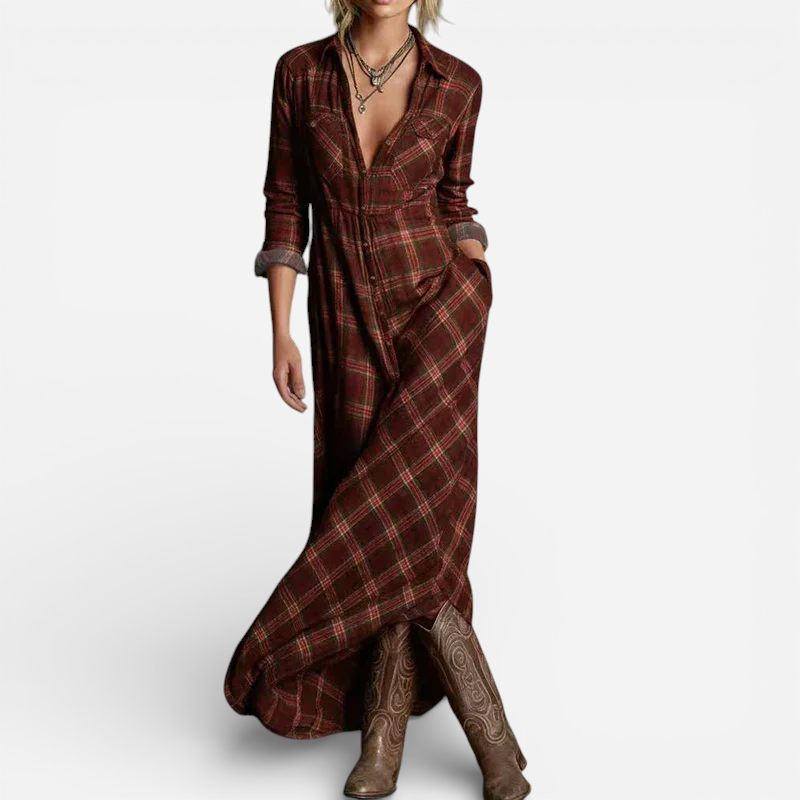 Robe Maxi à Carreaux Savannah - Élégance Confortable et Tendance