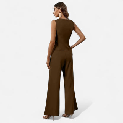 Pantalon Combinaison Sans Manches Élégant - Veste Asymétrique Ajustée