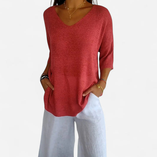 Margaux - Haut Tricot V-Décolleté Élégant pour Femmes