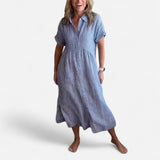 Melania - Robe Chemise Rayée avec Poches et Boutons Élégants