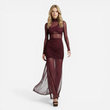 Robe maxi ajustée en mesh transparent à manches longues - Élégance et confort