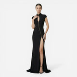 Robe longue ajustée élégante avec fente latérale pour femme