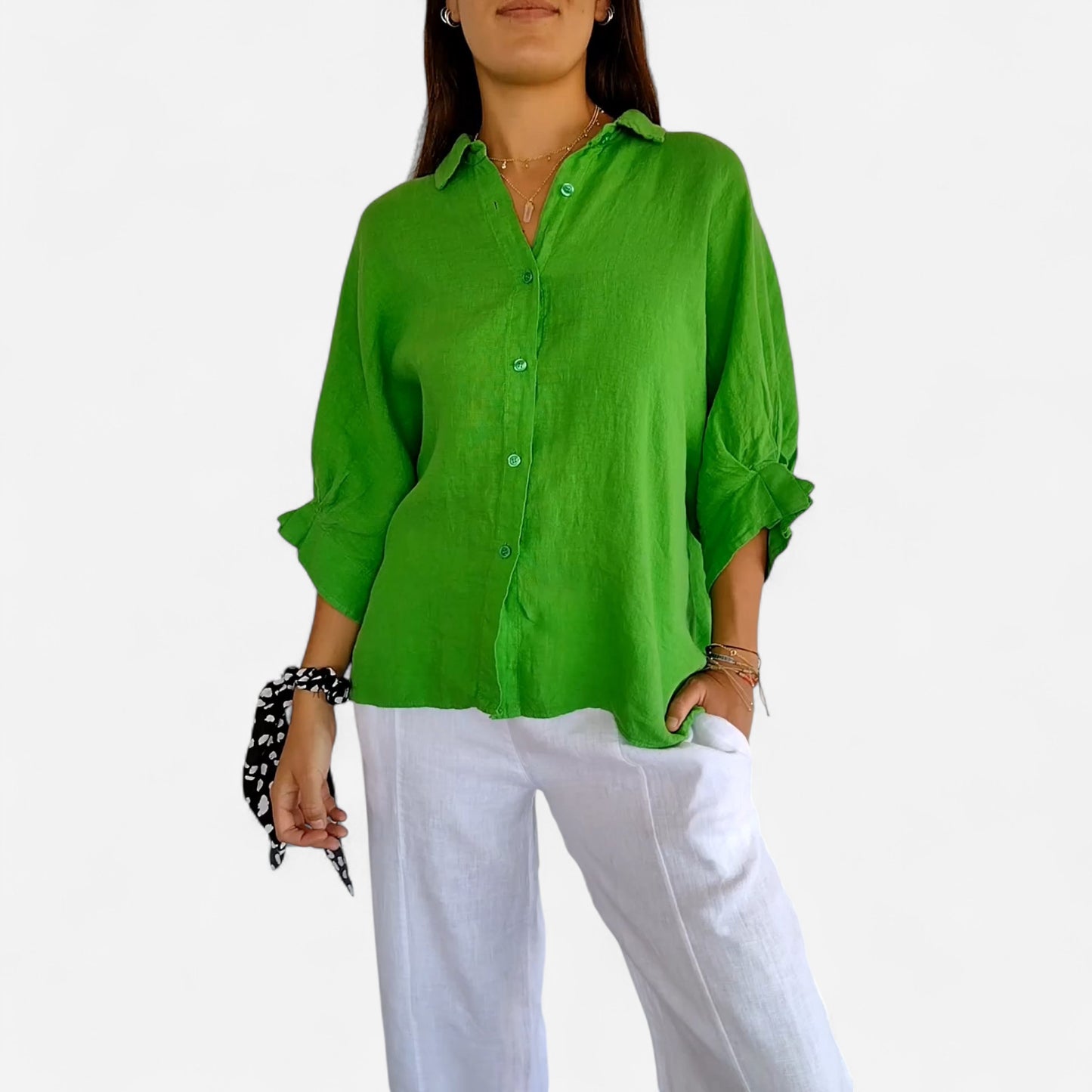 Delphira - Chemise en coton et lin nouée au dos, élégante et légère