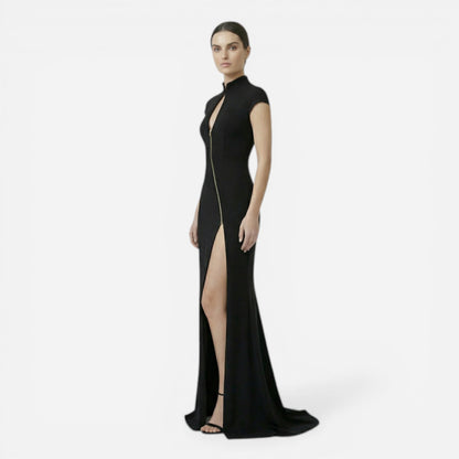 Robe longue ajustée élégante avec fente latérale pour femme