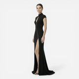 Robe longue ajustée élégante avec fente latérale pour femme