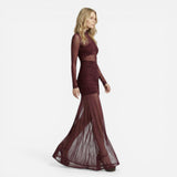 Robe maxi ajustée en mesh transparent à manches longues - Élégance et confort