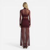 Robe maxi ajustée en mesh transparent à manches longues - Élégance et confort