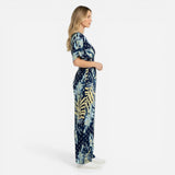 Combinaison longue femme à imprimé feuilles, décolleté V, été décontracté