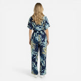 Combinaison longue femme à imprimé feuilles, décolleté V, été décontracté