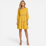 Robe midi en coton pour femme, broderie sangallo, élégante été
