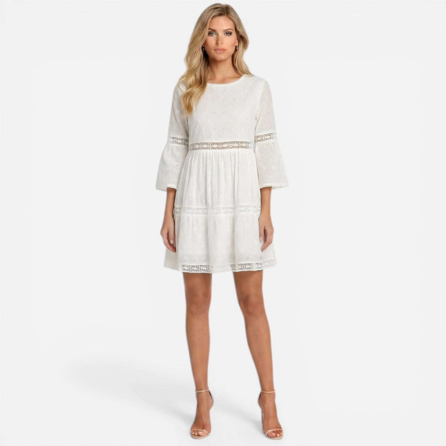 Robe midi en coton pour femme, broderie sangallo, élégante été