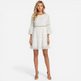 Robe midi en coton pour femme, broderie sangallo, élégante été