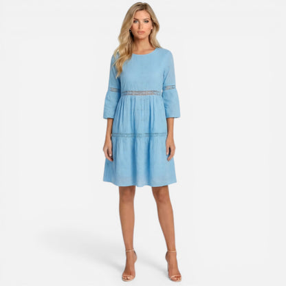 Robe midi en coton pour femme, broderie sangallo, élégante été