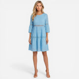 Robe midi en coton pour femme, broderie sangallo, élégante été