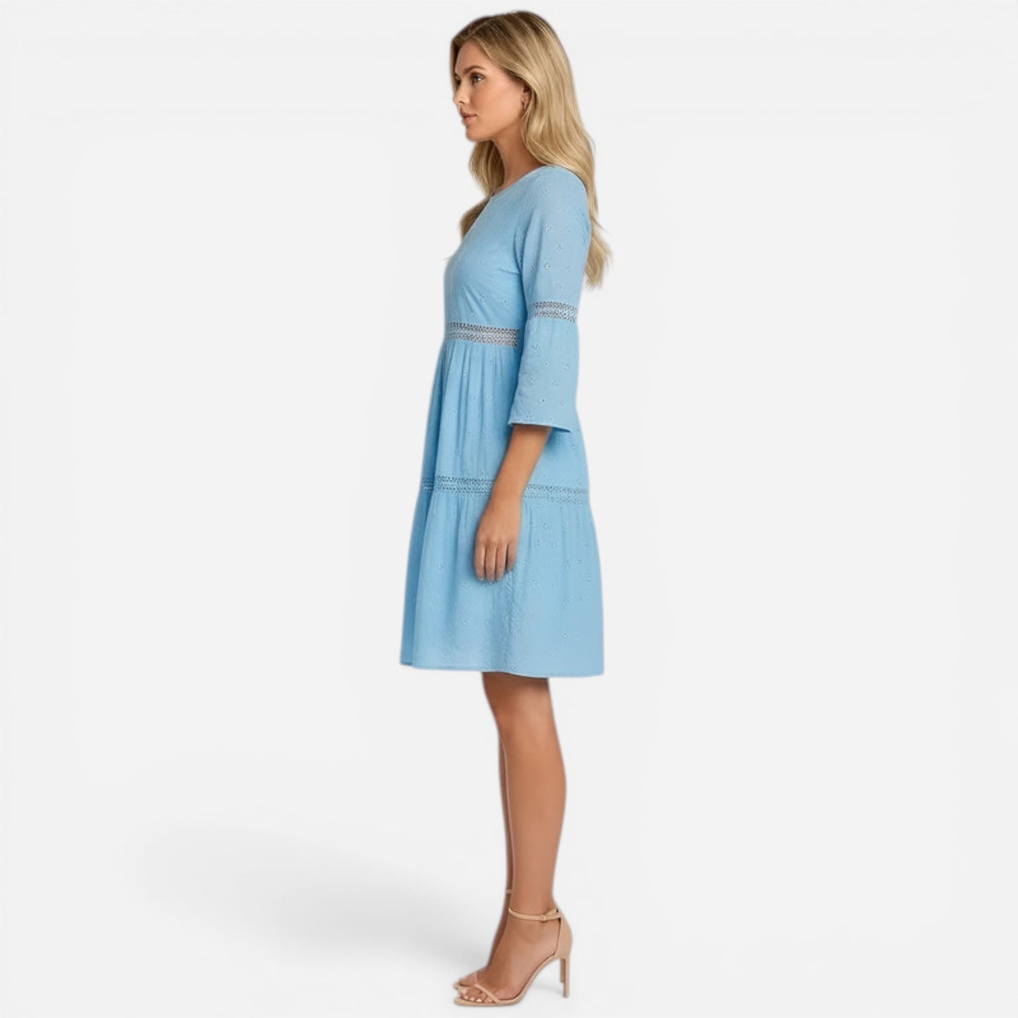 Robe midi en coton pour femme, broderie sangallo, élégante été