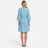 Robe midi en coton pour femme, broderie sangallo, élégante été