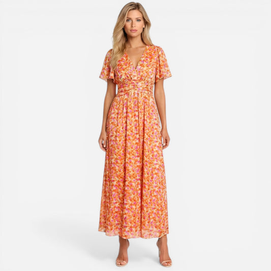 Robe Longue Fleurie Élégante à Décolleté en V - Été Femme