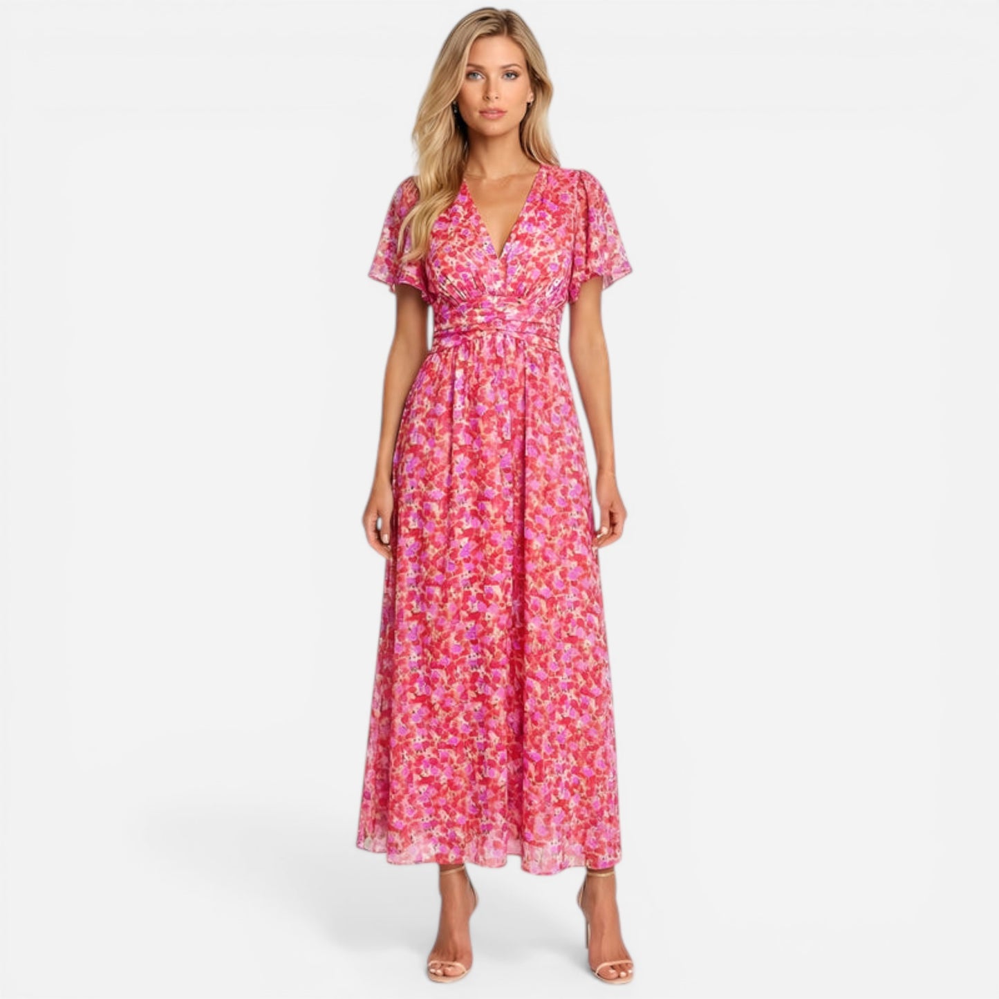 Robe Longue Fleurie Élégante à Décolleté en V - Été Femme