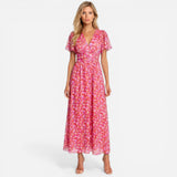 Robe Longue Fleurie Élégante à Décolleté en V - Été Femme