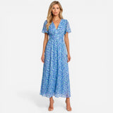 Robe Longue Fleurie Élégante à Décolleté en V - Été Femme