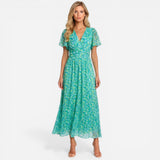 Robe Longue Fleurie Élégante à Décolleté en V - Été Femme