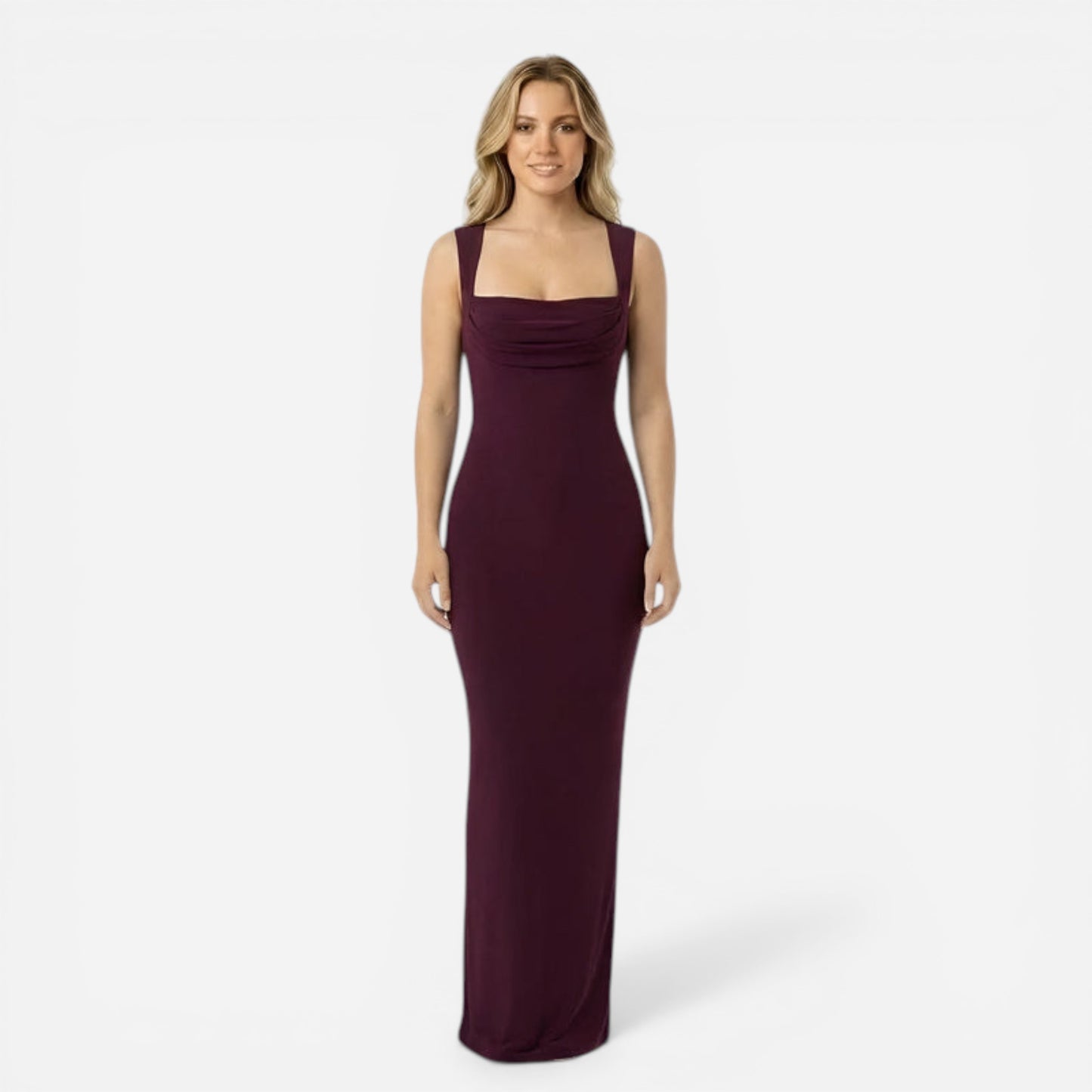Robe longue ajustée élégante à encolure carrée pour femme