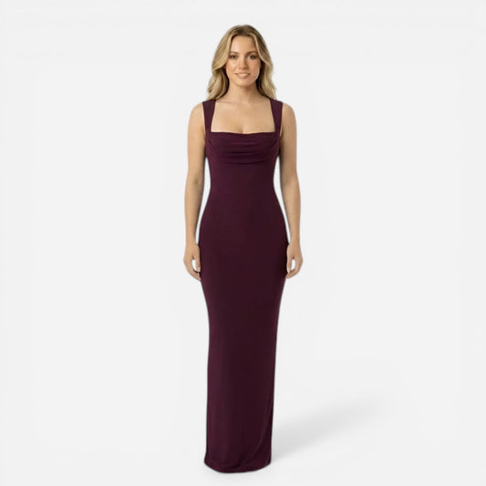 Robe longue ajustée élégante à encolure carrée pour femme
