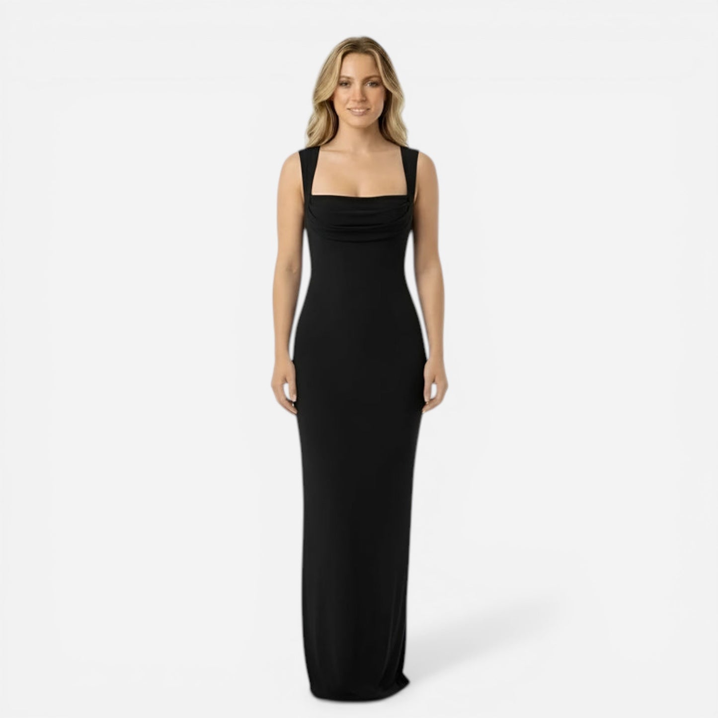 Robe longue ajustée élégante à encolure carrée pour femme