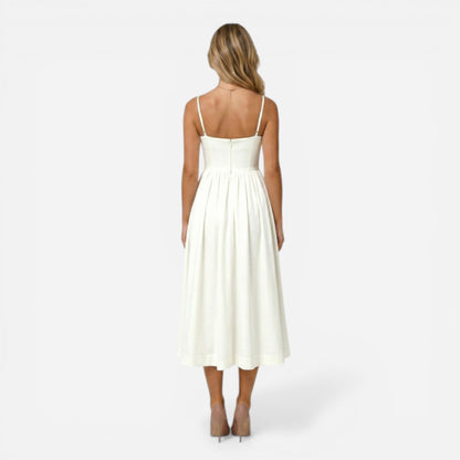 Robe midi élégante pour femmes, bretelles fines et jupe fluide