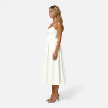Robe midi élégante pour femmes, bretelles fines et jupe fluide