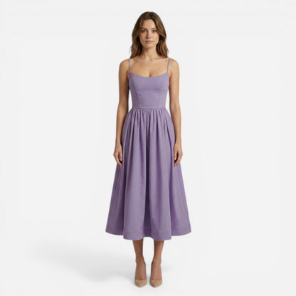 Robe midi élégante pour femmes, bretelles fines et jupe fluide