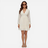 Robe courte femme élégante en chiffon à décolleté en V et manches longues