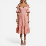 Robe Midi Femme en Coton Sangallo Élegante et Off-Shoulder d'Été