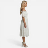 Robe Midi Femme en Coton Sangallo Élegante et Off-Shoulder d'Été
