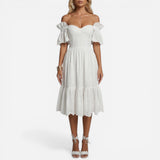 Robe Midi Femme en Coton Sangallo Élegante et Off-Shoulder d'Été