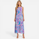 Robe midi femme à fleurs, sans manches, été décontractée, col haut