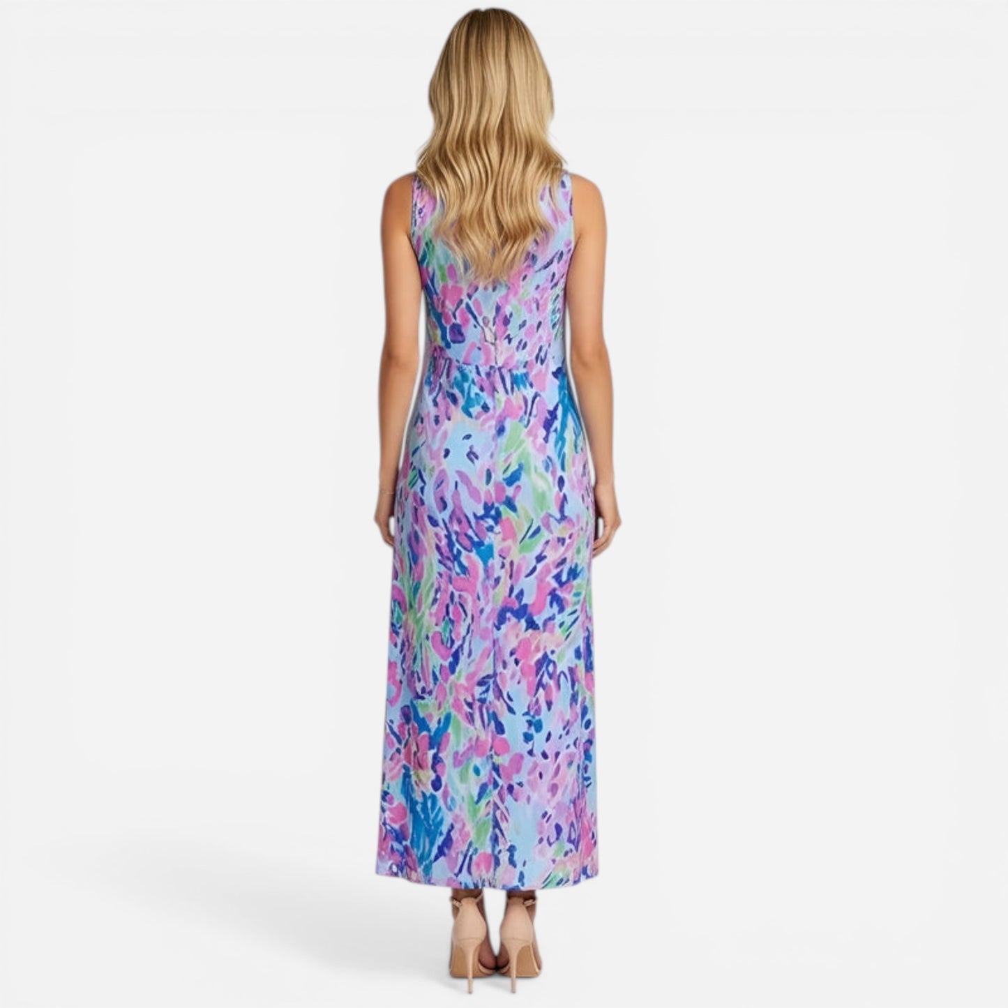 Robe midi femme à fleurs, sans manches, été décontractée, col haut