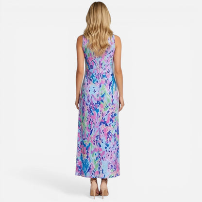 Robe midi femme à fleurs, sans manches, été décontractée, col haut