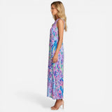 Robe midi femme à fleurs, sans manches, été décontractée, col haut