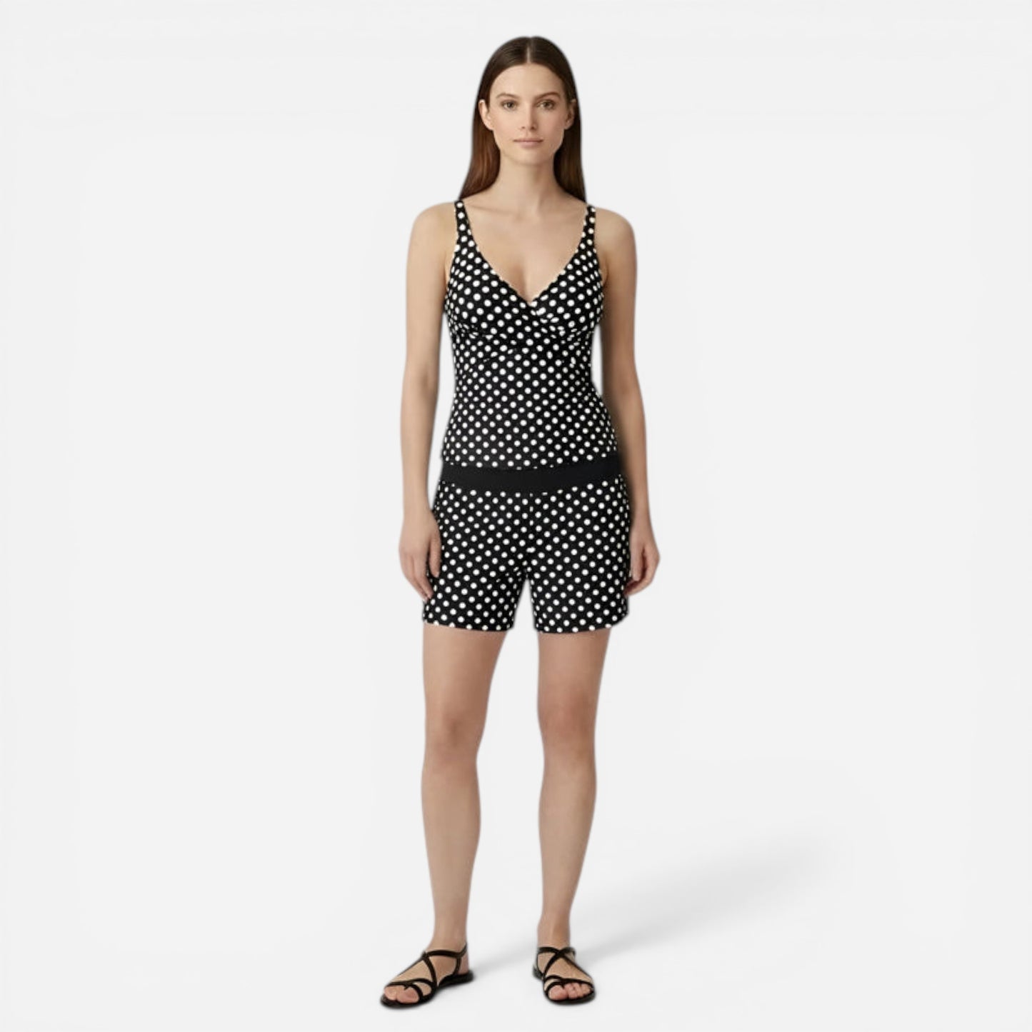 Maillot de bain femme deux pièces à pois avec short - été plage et piscine